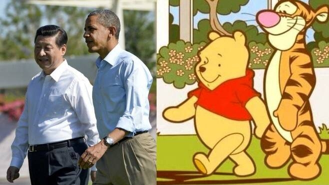 2013년 시진핑 가주석이 미국을 방문했을 때 버락 오바마 대통령과 함께 걸어가는 장면이 촬영됐다. 이 모습이 곰돌이 푸와 호랑이 친구인 티거와 닮았