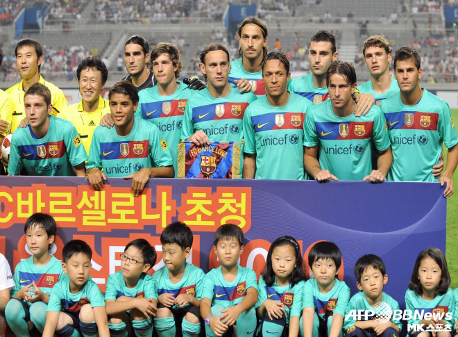 FC Barcelona played a friendly match against the K League All-Star at the Seoul World Cup Stadium on August 4, 2010.